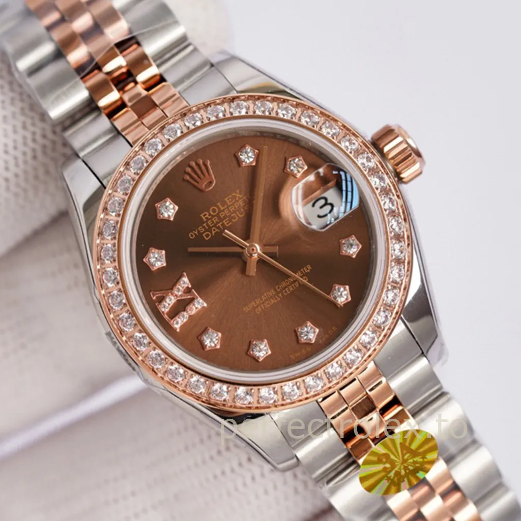 Rolex Datejust two-tone rose gold watch with chocolate dial, diamond bezel and Jubilee bracelet