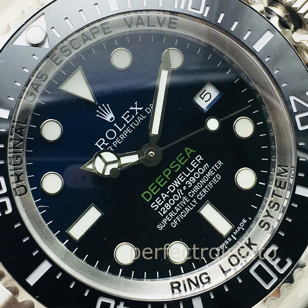 Rolex Oyster Perpetual Deepsea Sea-Dweller D-Blue dive watch with a blue-black dial, luminous markers, date window and black ceramic bezel.