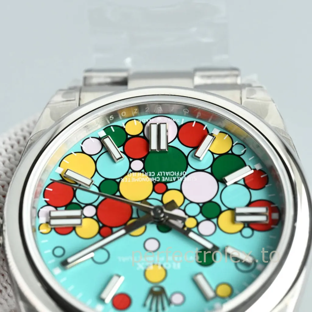 Rolex-Oyster-Perpetual-124300-0008-41mm-Turquoise-Bubble-Dial-904L-Steel-Super-Clone-Watch-Dial-Detail-1