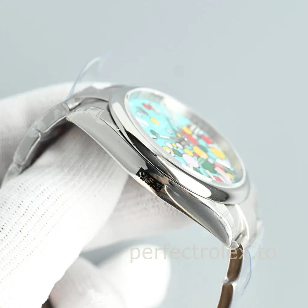 Rolex-Oyster-Perpetual-124300-0008-41mm-Turquoise-Bubble-Dial-904L-Steel-Super-Clone-Watch-Left-Side-View