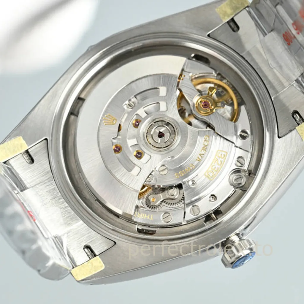 Rolex Datejust stainless steel watch with an exhibition case back revealing the automatic mechanical movement and winding rotor.