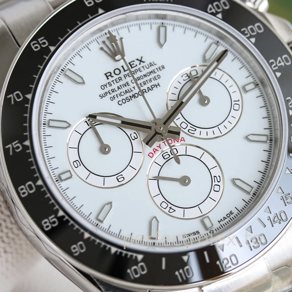 Rolex Cosmograph Daytona 116500LN &ldquo;Panda&rdquo; with white dial, black tachymeter bezel, chronograph subdials, and stainless steel case.