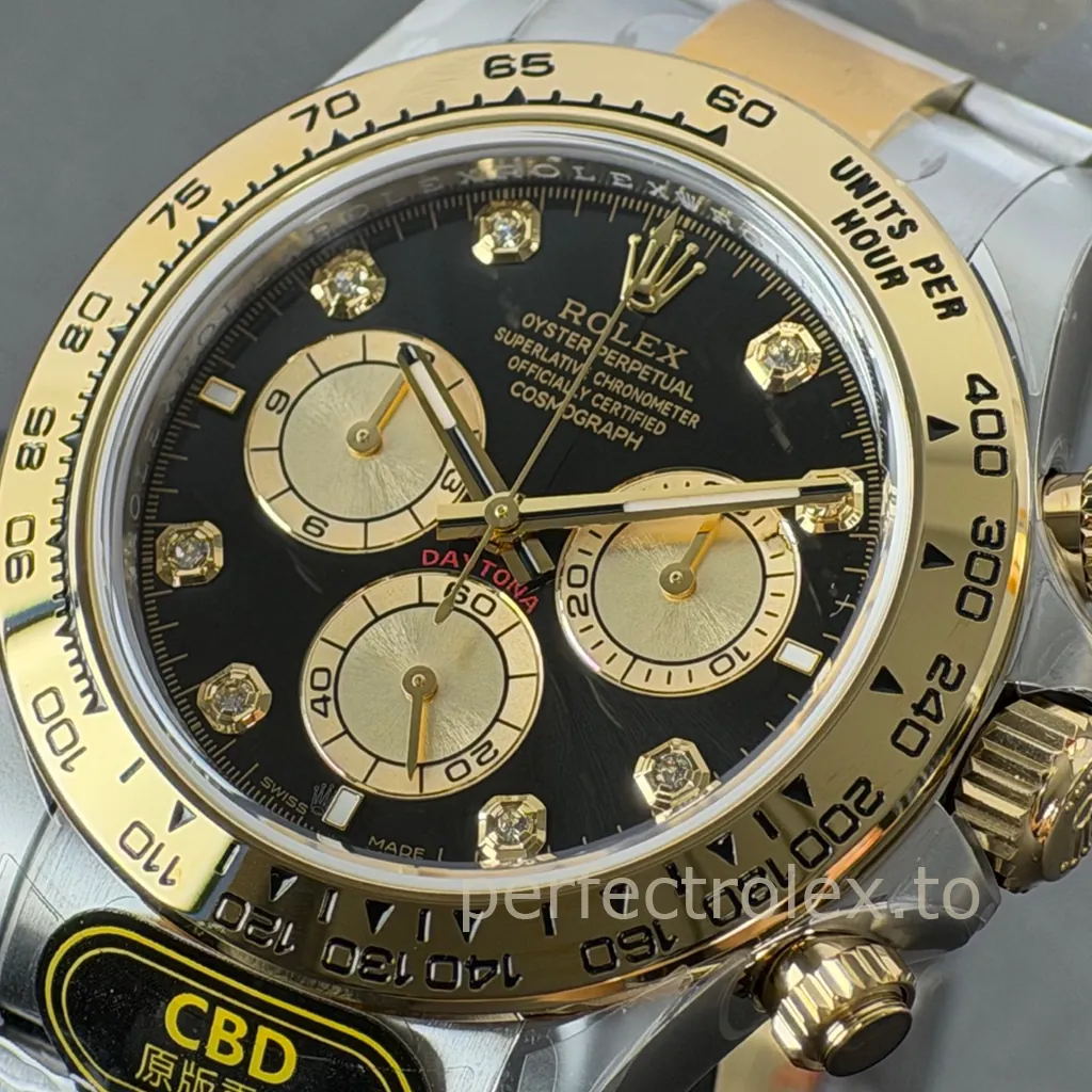 Rolex Cosmograph Daytona Yellow Gold Black Dial Diamond Hour Markers Chronograph with Tachymeter Bezel