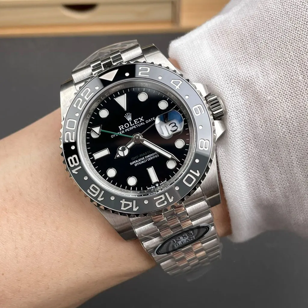 Rolex-GMT-Master-II-126710GRNR-Super-Clone-Watch-40mm-Grey-Black-Bezel-Jubilee-Bracelet-Front-View-3