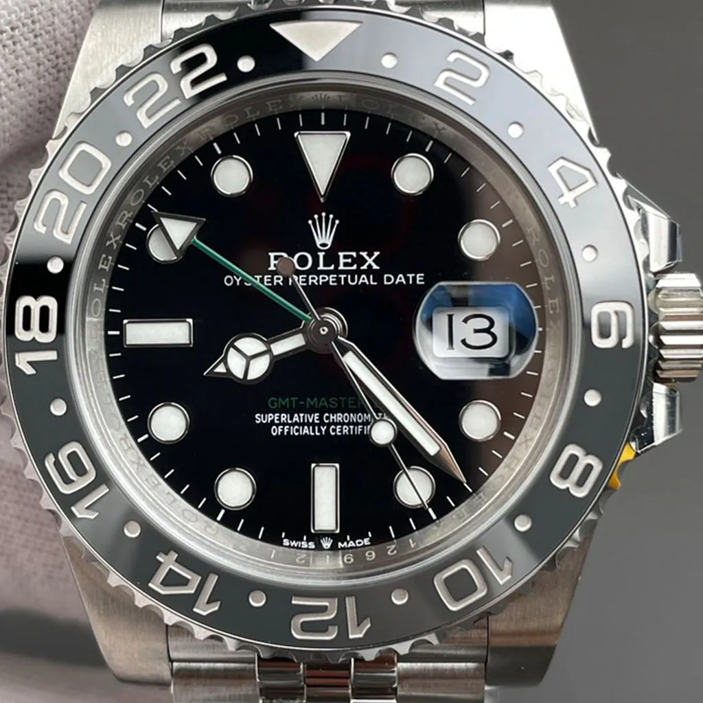 Rolex-GMT-Master-II-126710GRNR-Super-Clone-Watch-40mm-Grey-Black-Bezel-Jubilee-Bracelet-Dial-Detail-1