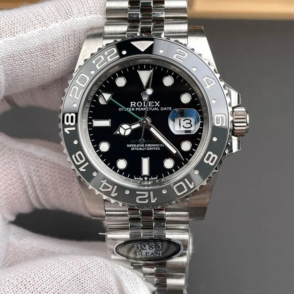 Rolex-GMT-Master-II-126710GRNR-Super-Clone-Watch-40mm-Grey-Black-Bezel-Jubilee-Bracelet-Front-View-1