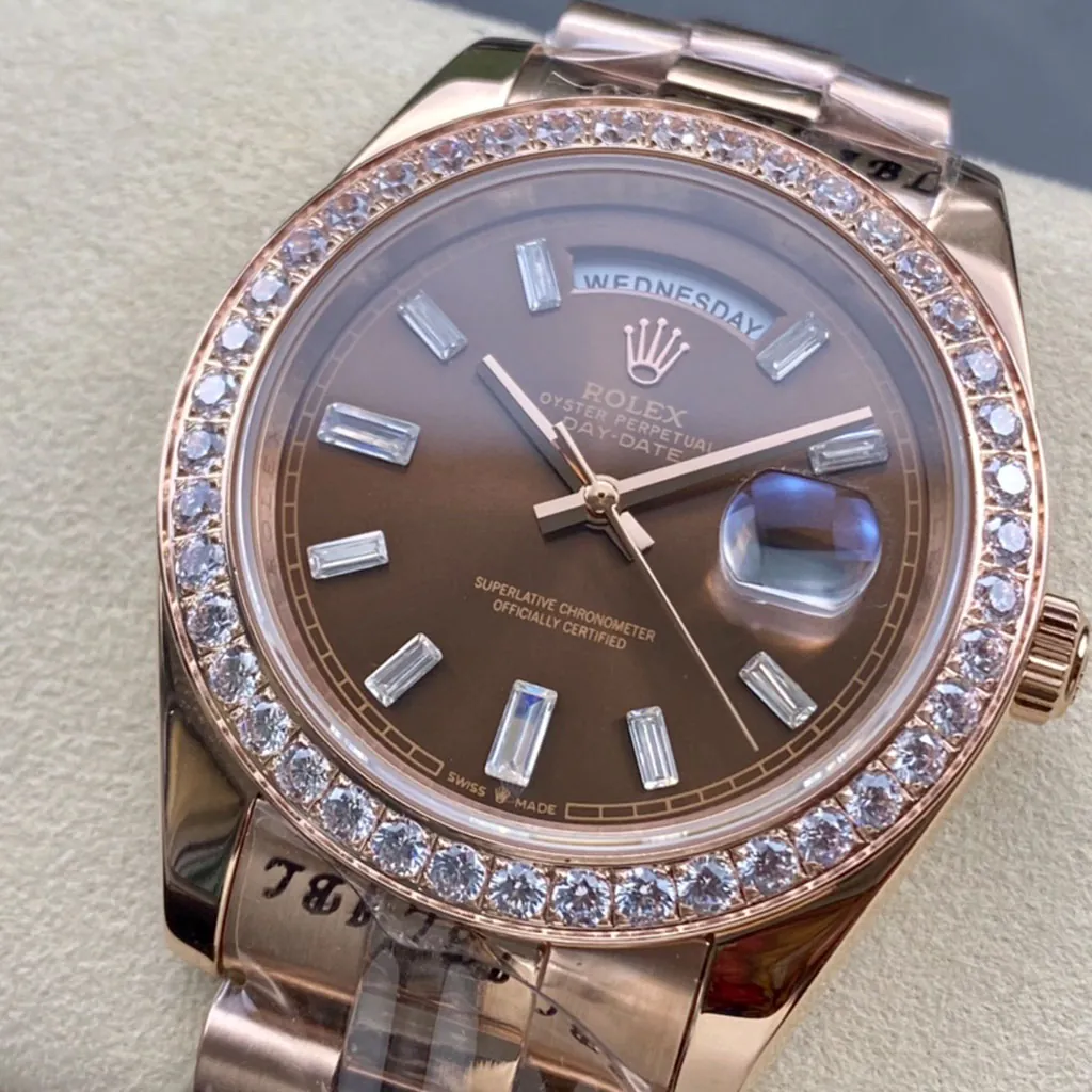 Rolex-Day-Date-228345RBR-Super-Clone-Watch-40mm-Chocolate-Dial-Diamond-Bezel-Dial-Detail-1