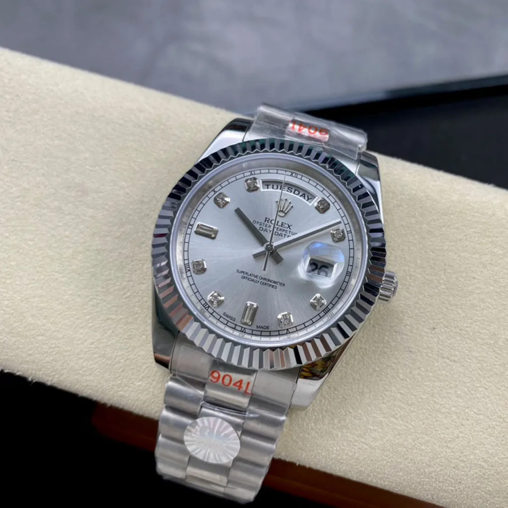 Rolex-Day-Date-218239-0006-Best-Replica-Watch-with-Silver-Sunburst-Diamond-Marker-Dial-Display-Image