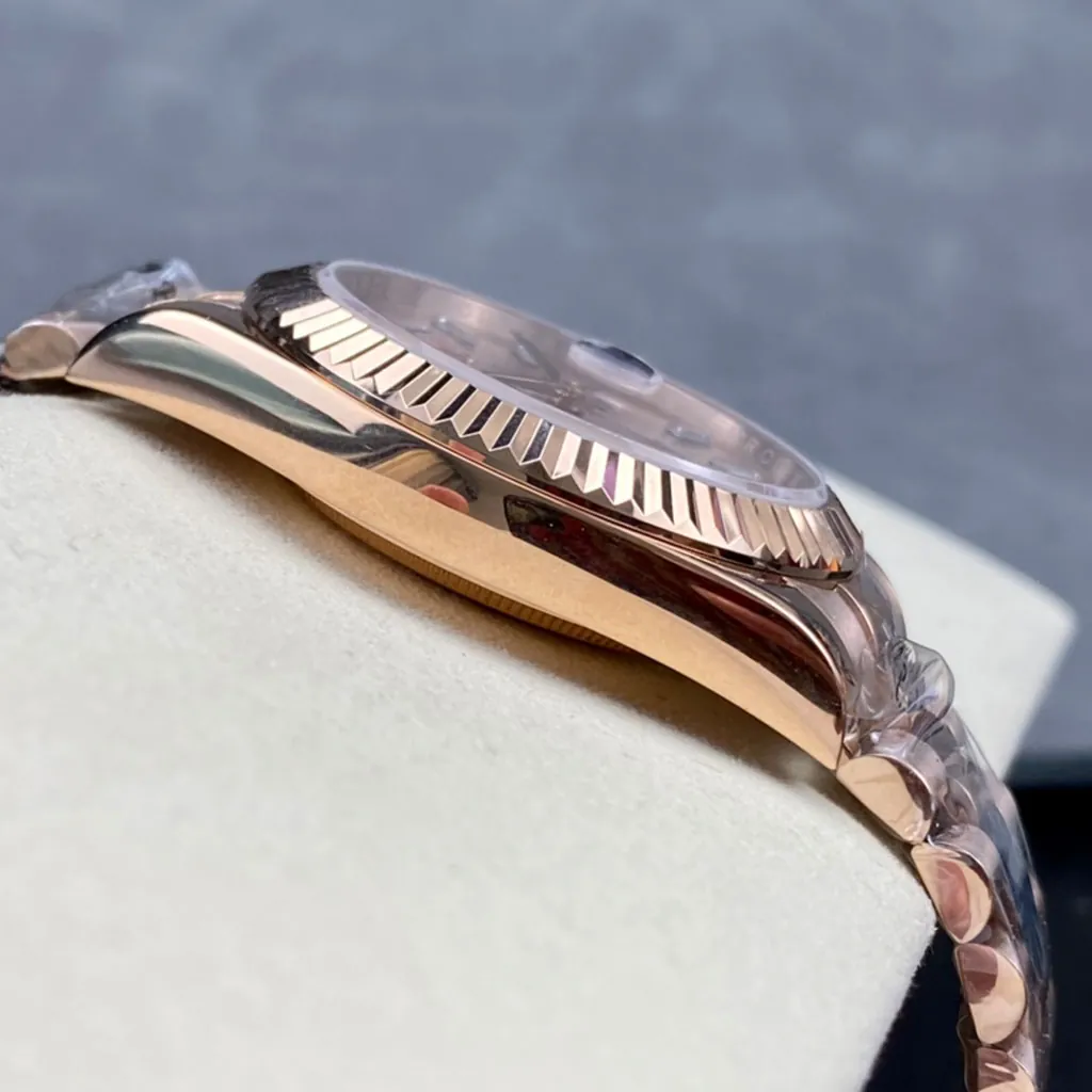 Rolex-Day-Date-M228235-0004-Super-Clone-Watch-40mm-Rose-Gold-Dial-Baguette-Diamond-Markers-Left-Side-View