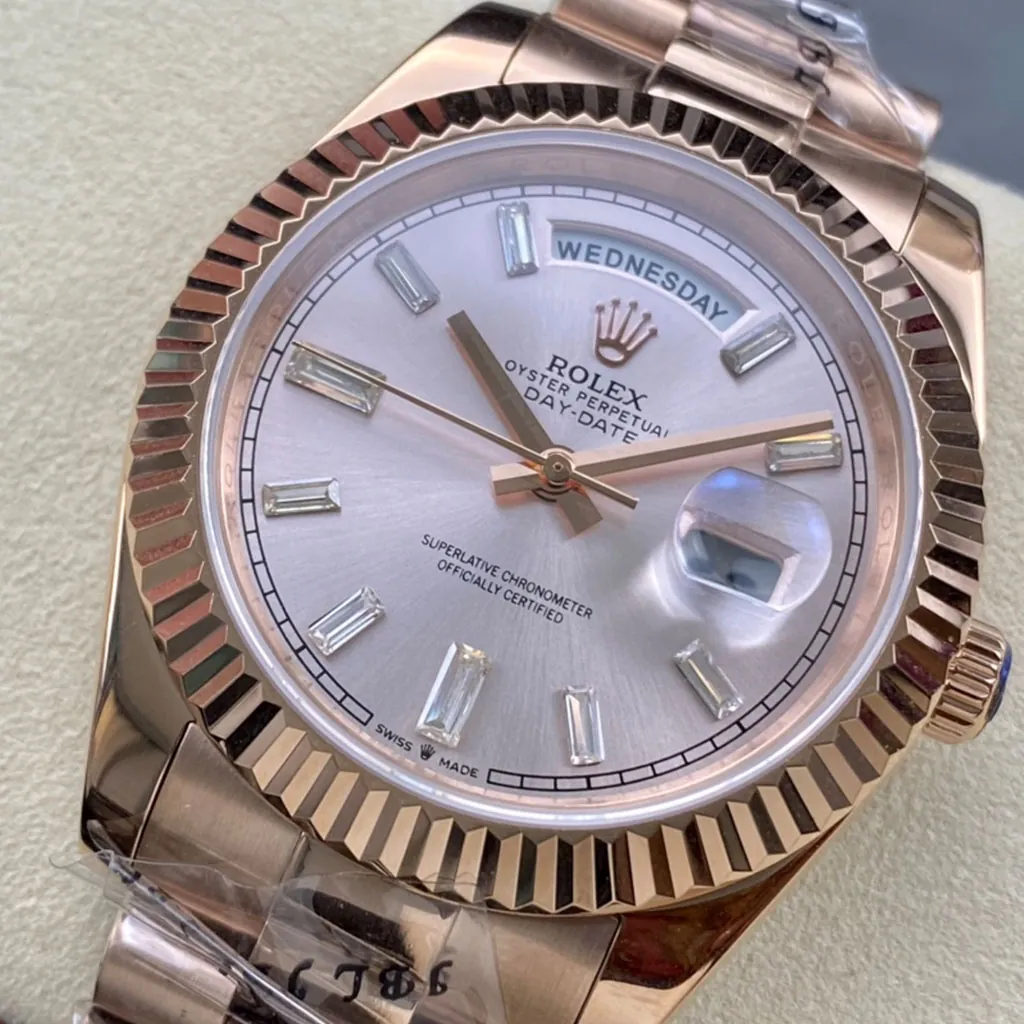 Rolex-Day-Date-M228235-0004-Super-Clone-Watch-40mm-Rose-Gold-Dial-Baguette-Diamond-Markers-Dial-Detail-1