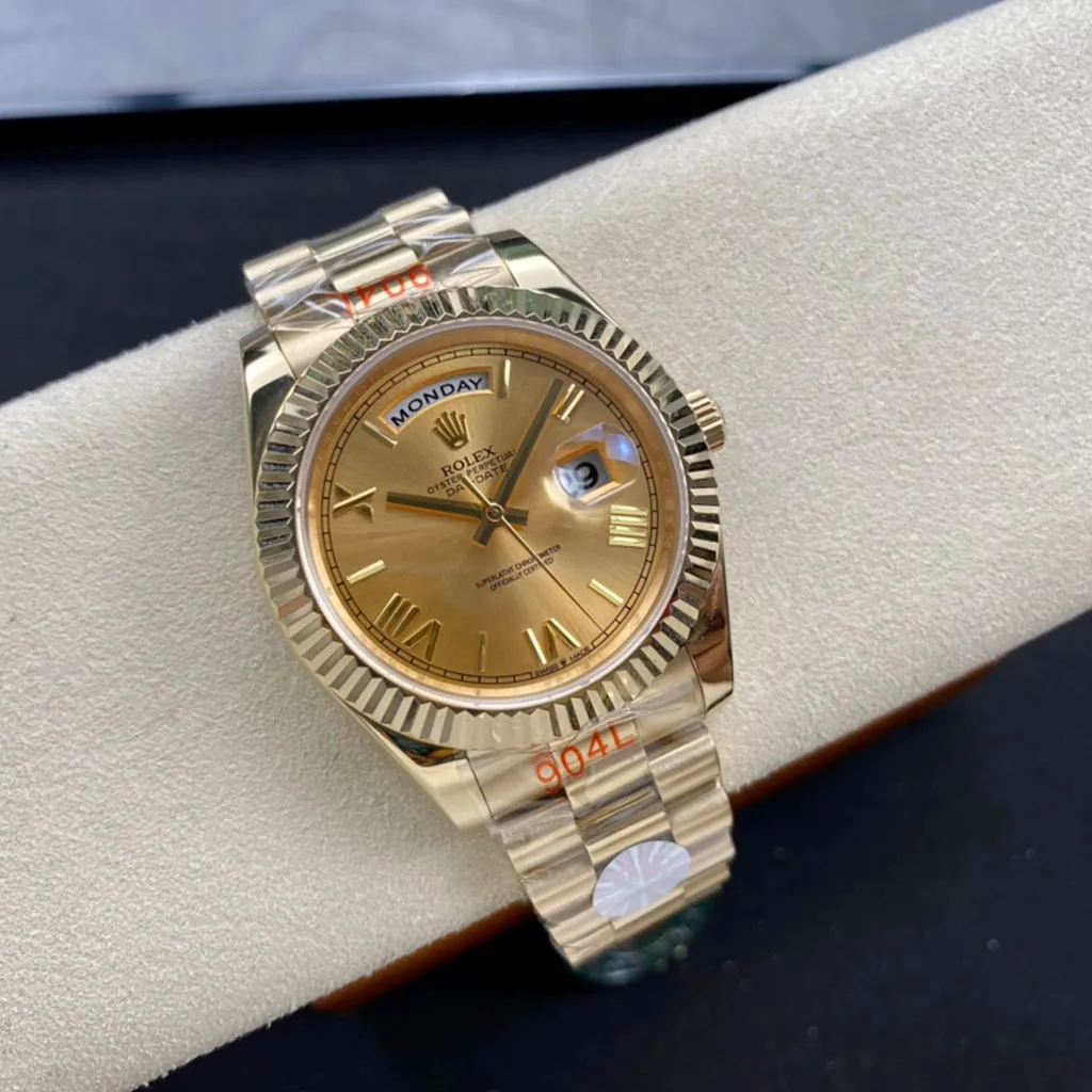 Rolex-Day-Date-M228238-0006-Super-Clone-Watch-40mm-Champagne-Dial-Fluted-Bezel-President-Bracelet-Display-Image