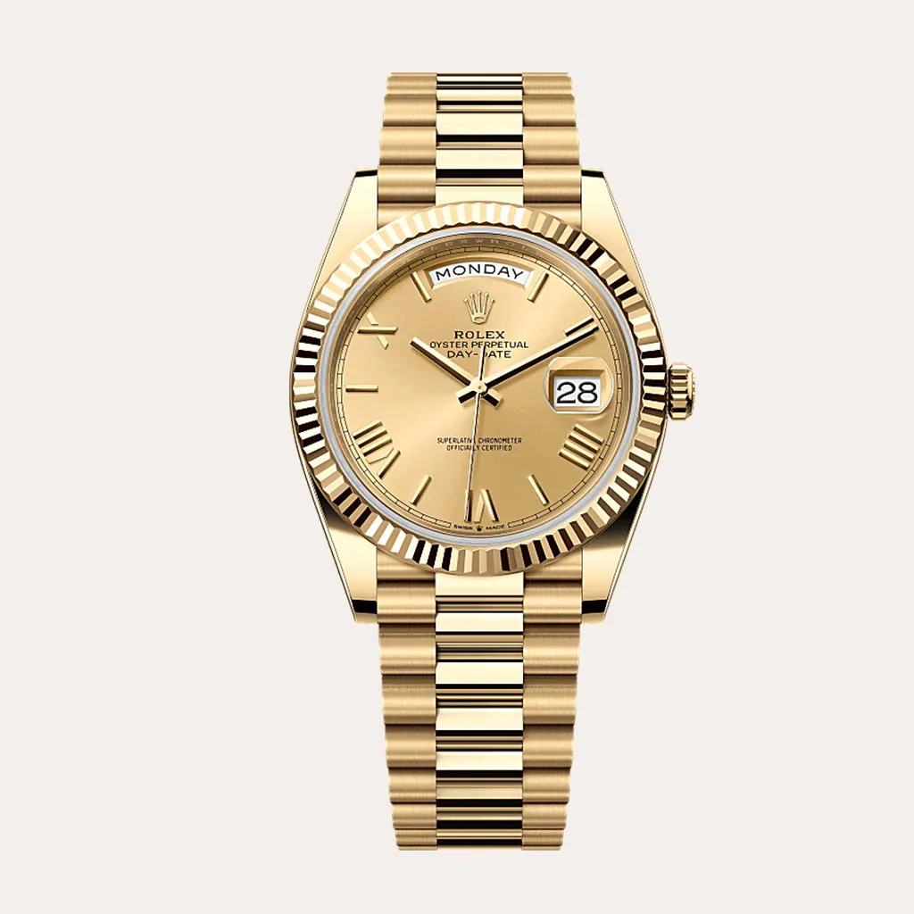 Rolex-Day-Date-M228238-0006-Super-Clone-Watch-40mm-Champagne-Dial-Fluted-Bezel-President-Bracelet-Hero-Image