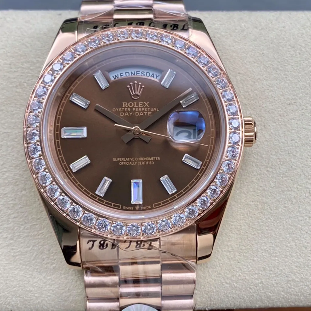 Rolex-Day-Date-228345RBR-Super-Clone-Watch-40mm-Chocolate-Dial-Diamond-Bezel-Front-View-1