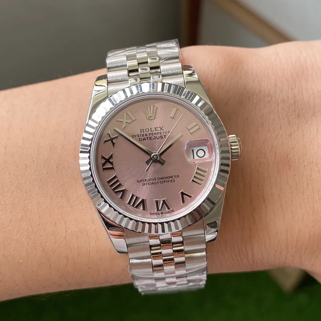 Rolex-Datejust-M278274-0020-Super-Clone-Watch-31mm-Pink-Sunray-Dial-Roman-Numeral-Markers-Display-Image