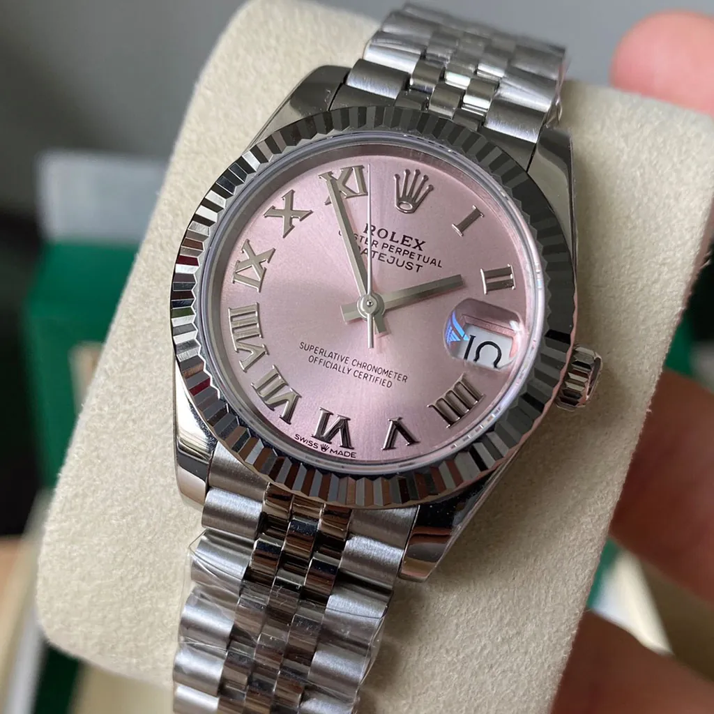Rolex-Datejust-M278274-0020-Super-Clone-Watch-31mm-Pink-Sunray-Dial-Roman-Numeral-Markers-Front-View-2