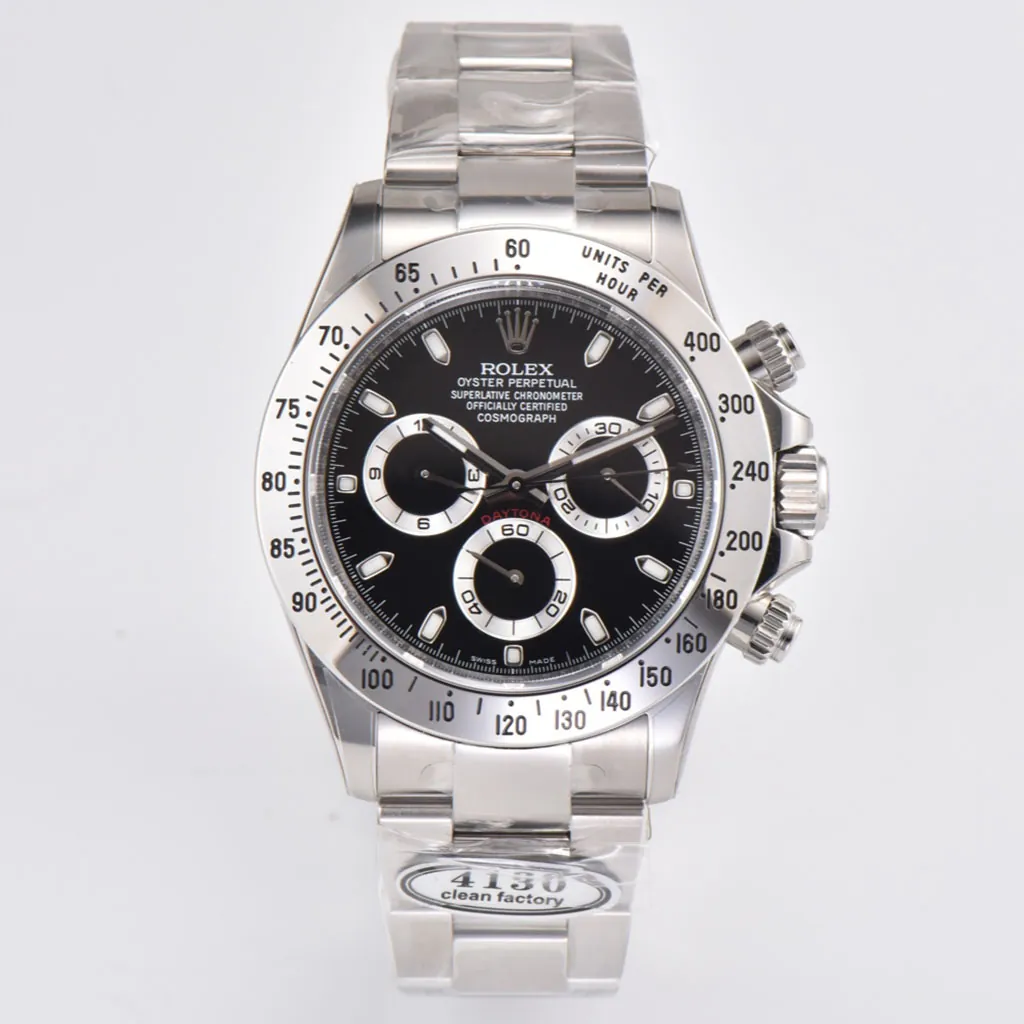 Rolex-Daytona-M116520-78590-Super-Clone-Watch-40mm-Black-Dial-Stainless-Steel-Tachymeter-Bezel-Front-View-1