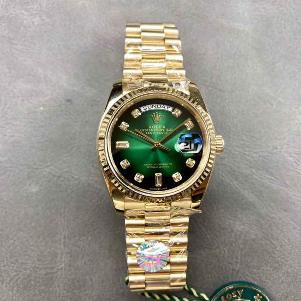 Rolex-Day-Date-M128238-0069-Super-Clone-Watch-36mm-Green-Gradient-Diamond-Dial-Display-Image