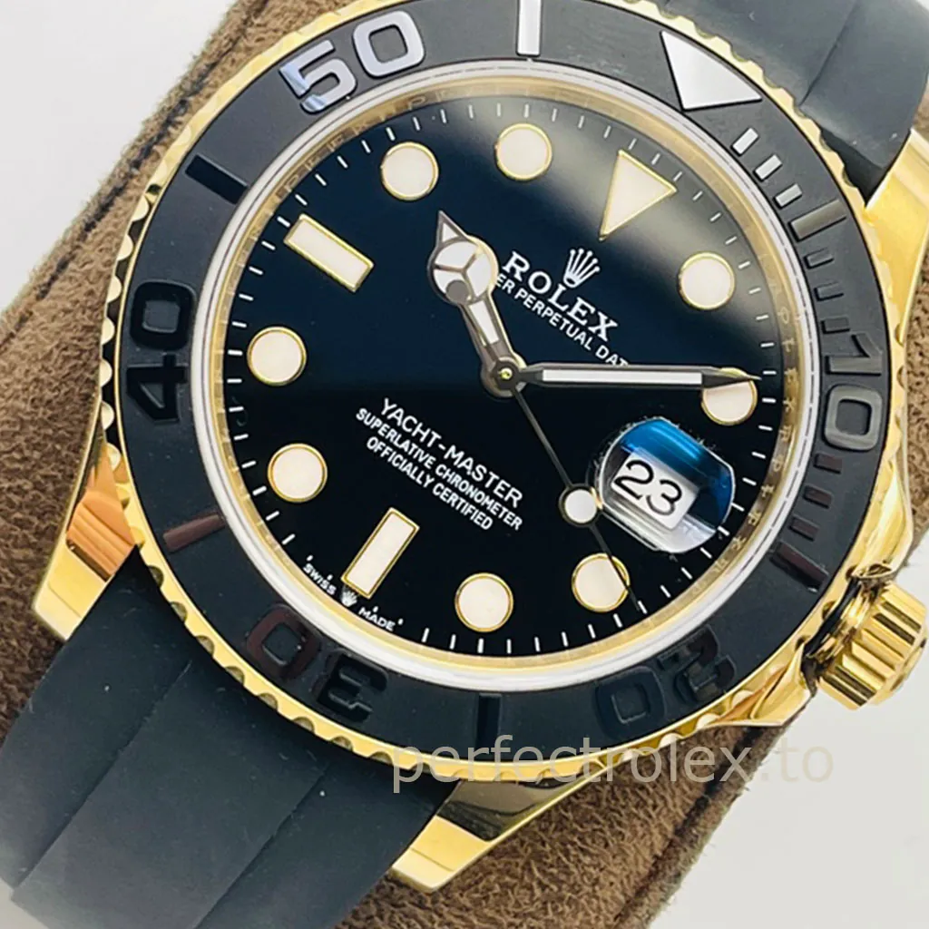 Rolex-Yacht-Master-226658-Super-Clone-42mm-Black-Dial-Gold-Case-Oysterflex-Luxury-Sports-Watch-Dial-Detail-2