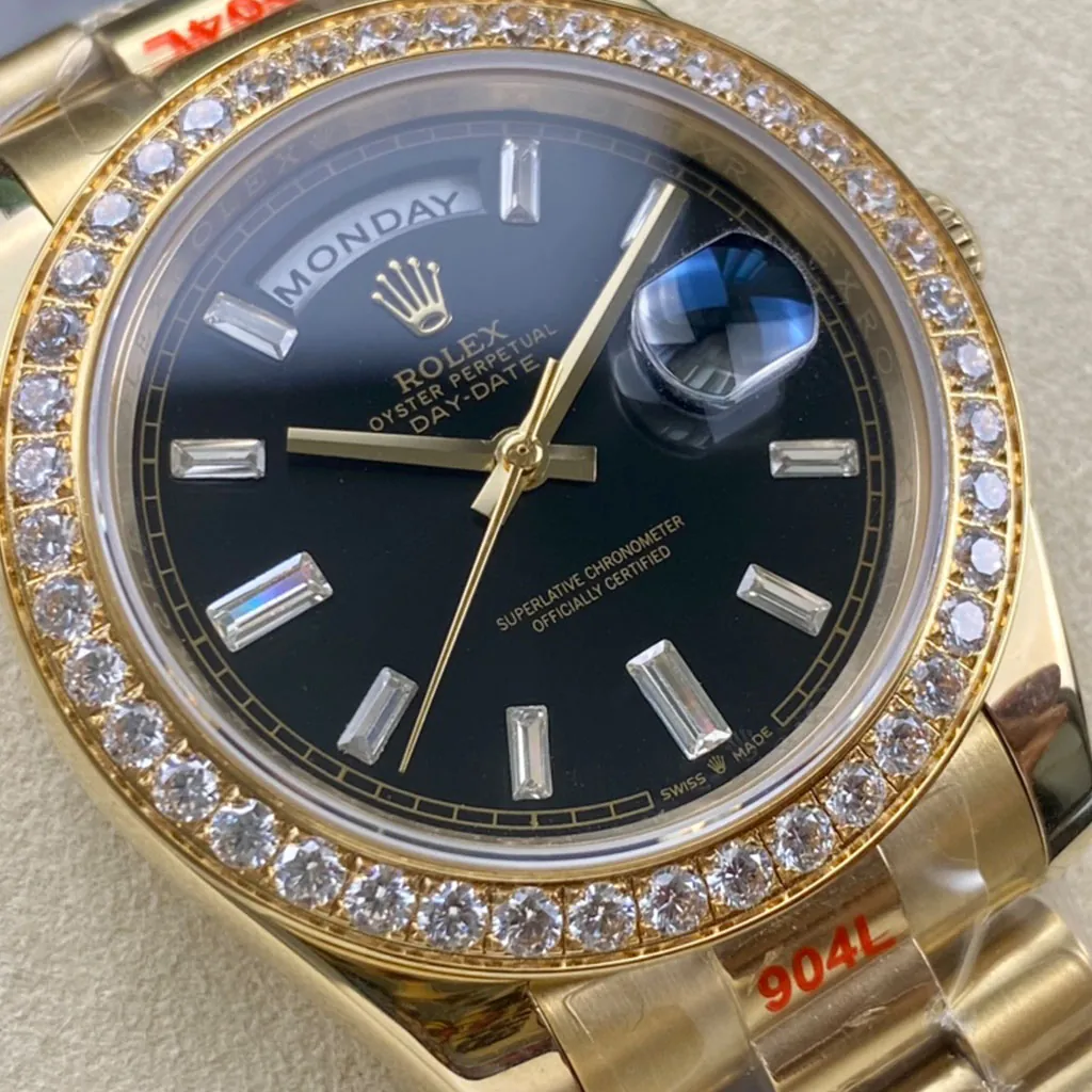 Rolex-Day-Date-228348RBR-Swiss-40mm-Black-Dial-Diamond-Bezel-President-Watch-Luxury-Replica-Dial-Detail-2