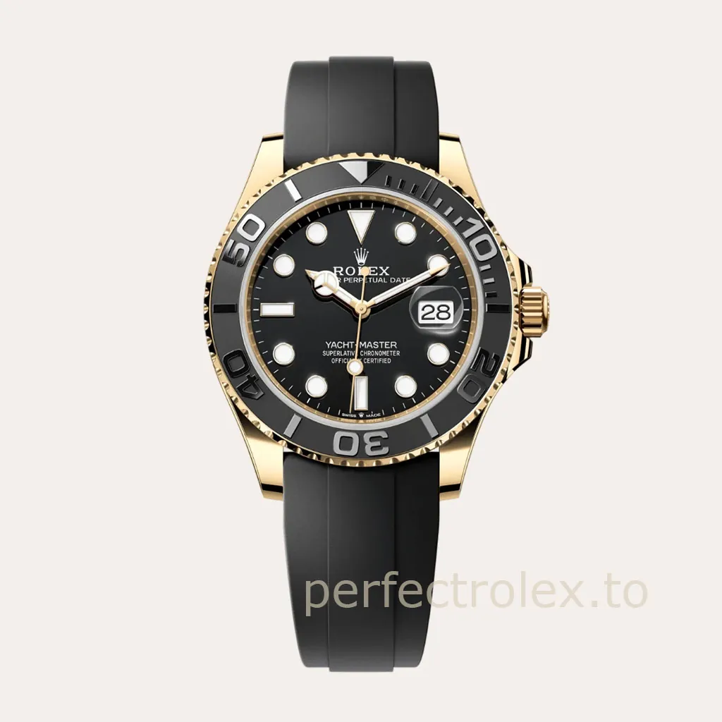 Rolex-Yacht-Master-226658-Super-Clone-42mm-Black-Dial-Gold-Case-Oysterflex-Luxury-Sports-Watch-Hero-Image