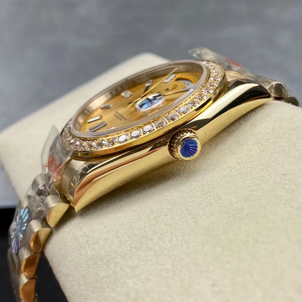 Rolex-Day-Date-M228348RBR-0002-AAAAA-40mm-Gold-Dial-Diamond-Bezel-President-Watch-Swiss-Clone-Right-Side-View