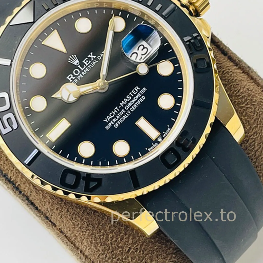 Rolex-Yacht-Master-226658-Super-Clone-42mm-Black-Dial-Gold-Case-Oysterflex-Luxury-Sports-Watch-Dial-Detail-1