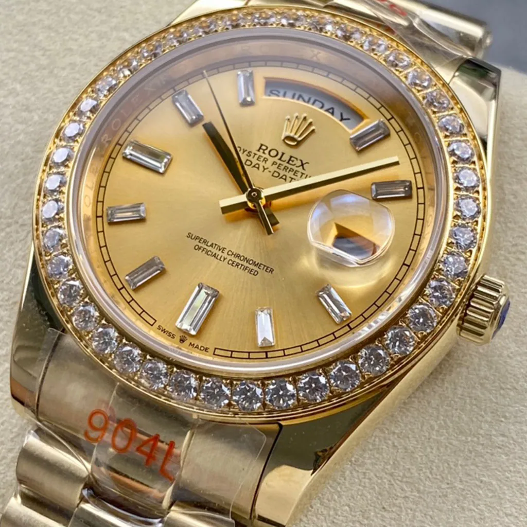 Rolex-Day-Date-M228348RBR-0002-AAAAA-40mm-Gold-Dial-Diamond-Bezel-President-Watch-Swiss-Clone-Dial-Detail-2