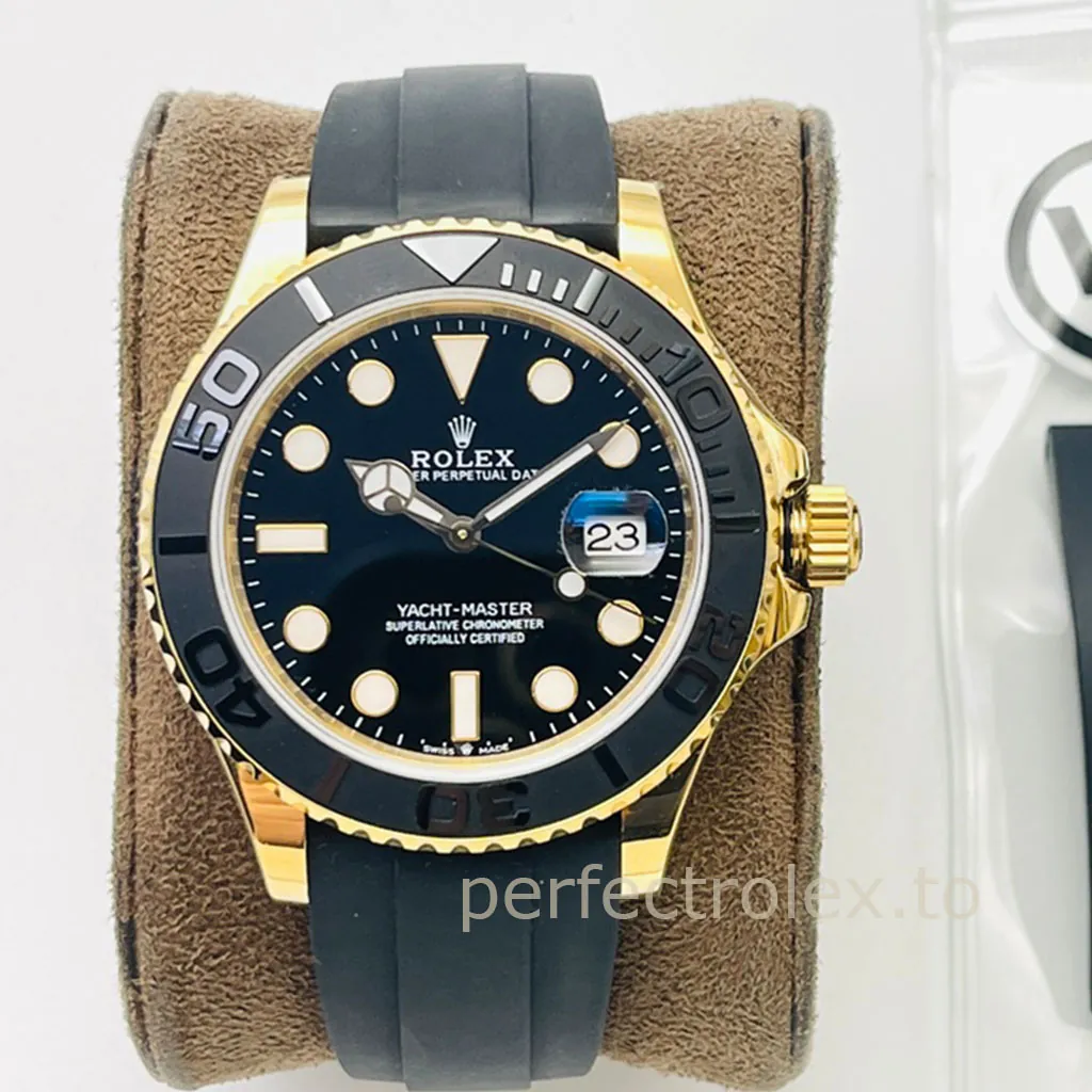 Rolex-Yacht-Master-226658-Super-Clone-42mm-Black-Dial-Gold-Case-Oysterflex-Luxury-Sports-Watch-Front-View-1