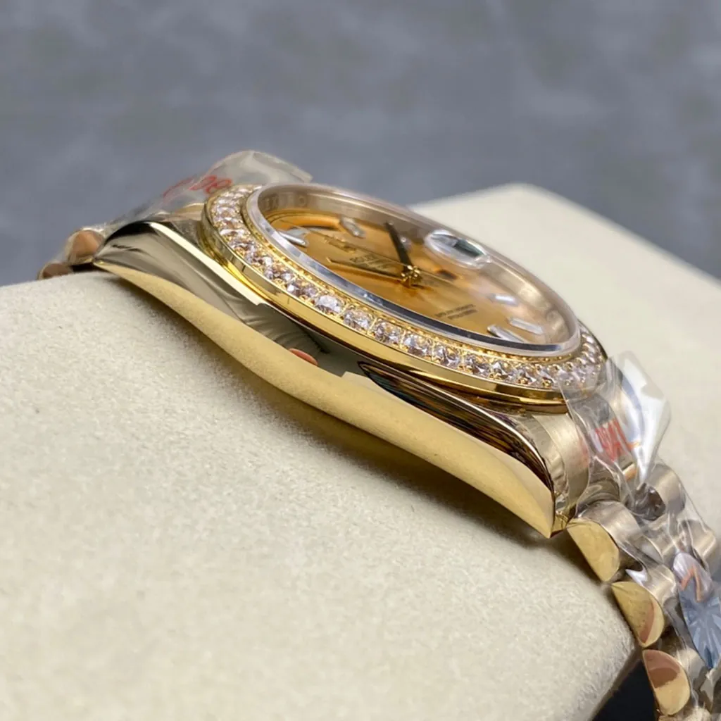Rolex-Day-Date-M228348RBR-0002-AAAAA-40mm-Gold-Dial-Diamond-Bezel-President-Watch-Swiss-Clone-Left-Side-View