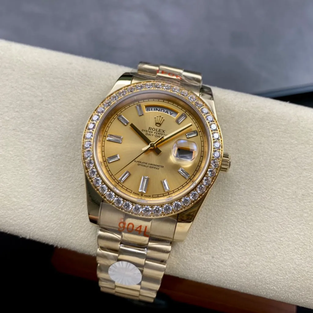 Rolex-Day-Date-M228348RBR-0002-AAAAA-40mm-Gold-Dial-Diamond-Bezel-President-Watch-Swiss-Clone-Display-Image