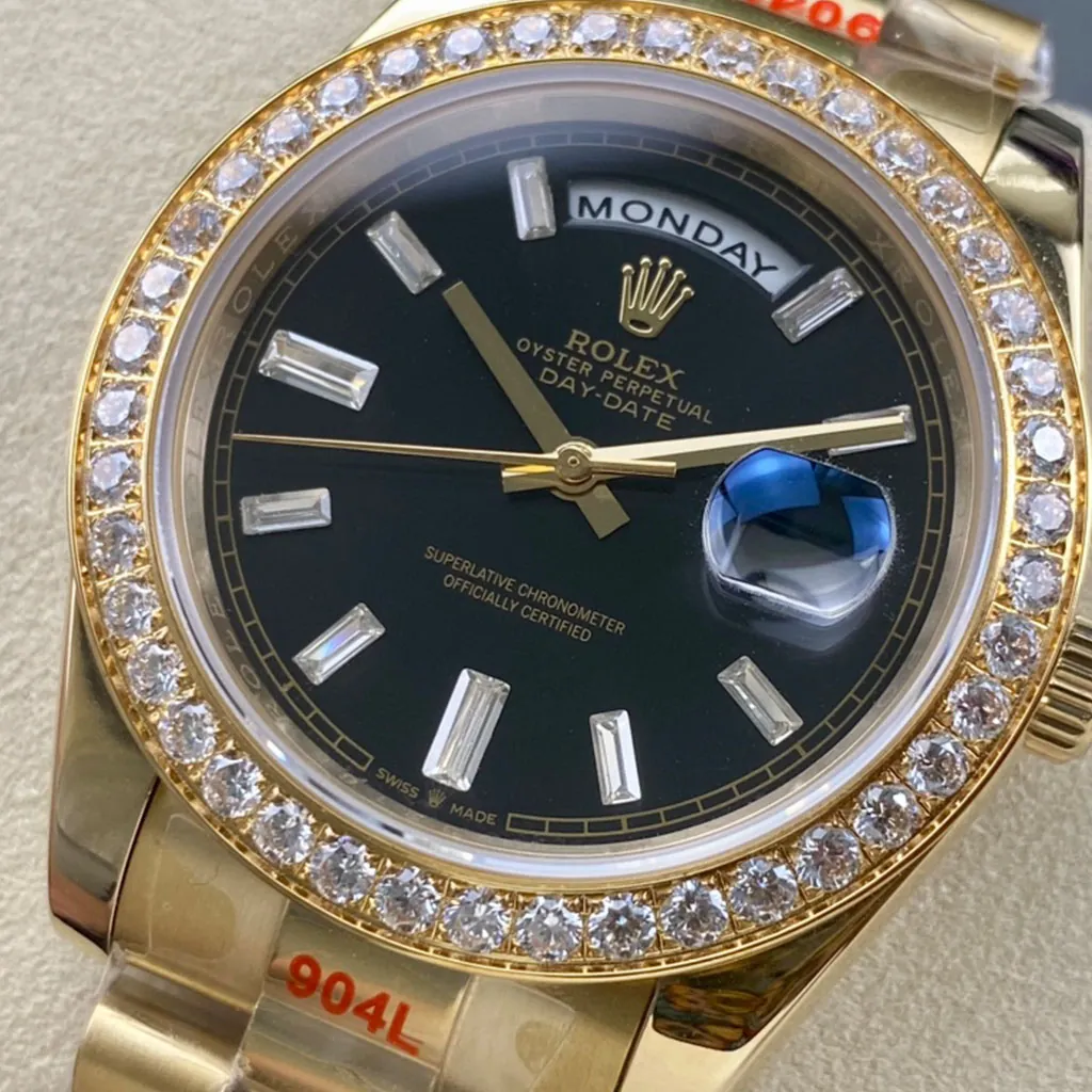 Rolex-Day-Date-228348RBR-Swiss-40mm-Black-Dial-Diamond-Bezel-President-Watch-Luxury-Replica-Dial-Detail-1