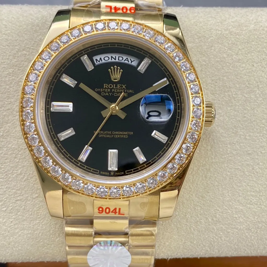 Rolex-Day-Date-228348RBR-Swiss-40mm-Black-Dial-Diamond-Bezel-President-Watch-Luxury-Replica-Front-View-1