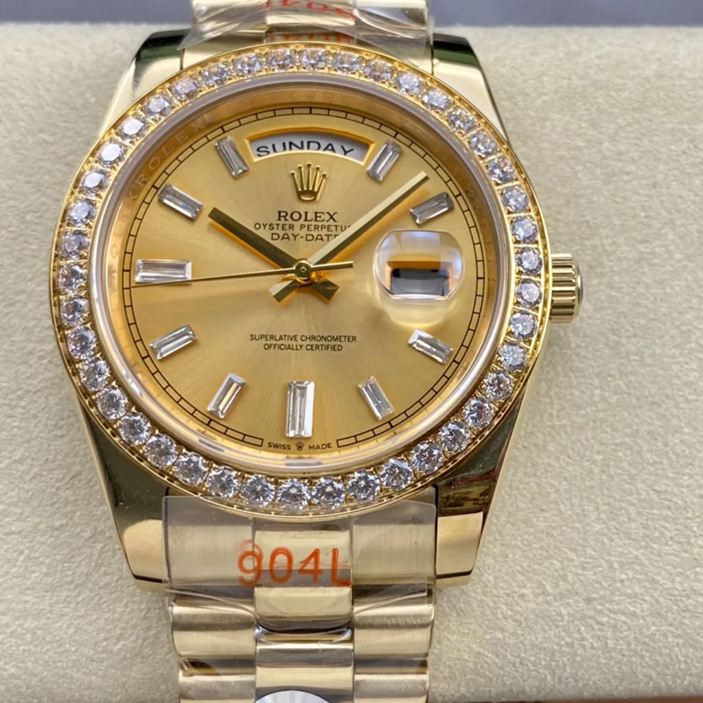 Rolex-Day-Date-M228348RBR-0002-AAAAA-40mm-Gold-Dial-Diamond-Bezel-President-Watch-Swiss-Clone-Front-View-1