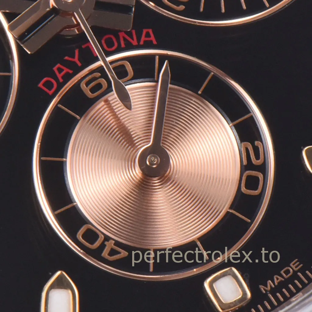 Rolex-Daytona-M116515LN-0012-Super-Clone-Watch-40mm-Black-Dial-Rose-Gold-Chronograph-Rubber-Strap-Dial-Detail-2