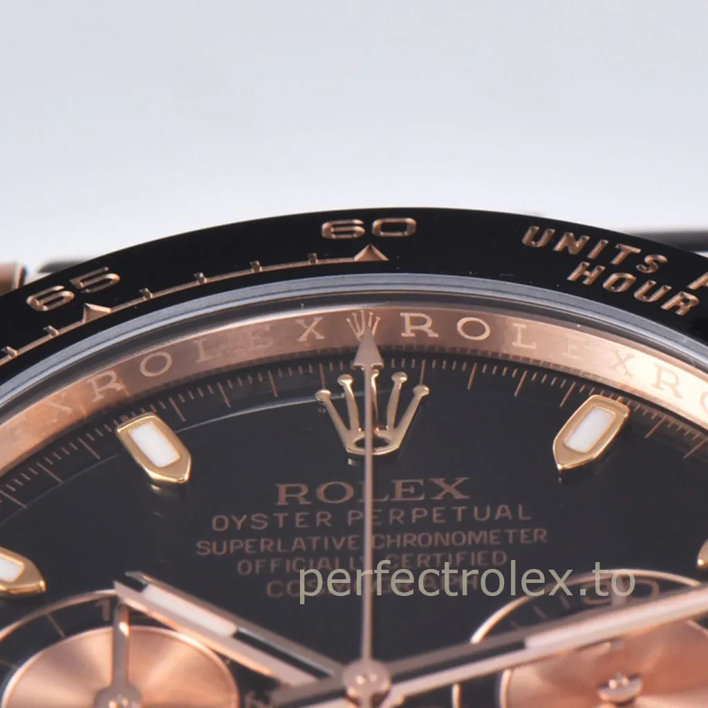 Rolex-Daytona-M116515LN-0012-Super-Clone-Watch-40mm-Black-Dial-Rose-Gold-Chronograph-Rubber-Strap-Dial-Detail-1
