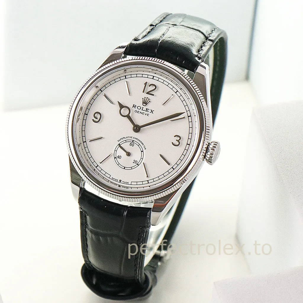 Rolex-Perpetual-1908-M52509-0006-Best-Replica-Watch-39mm-White-Dial-Leather-Strap-Front-View-2