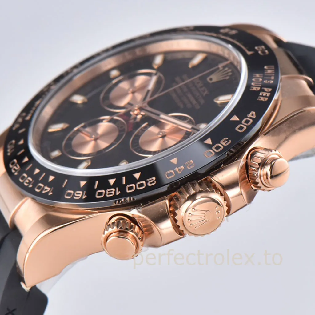 Rolex-Daytona-M116515LN-0012-Super-Clone-Watch-40mm-Black-Dial-Rose-Gold-Chronograph-Rubber-Strap-Right-Side-View