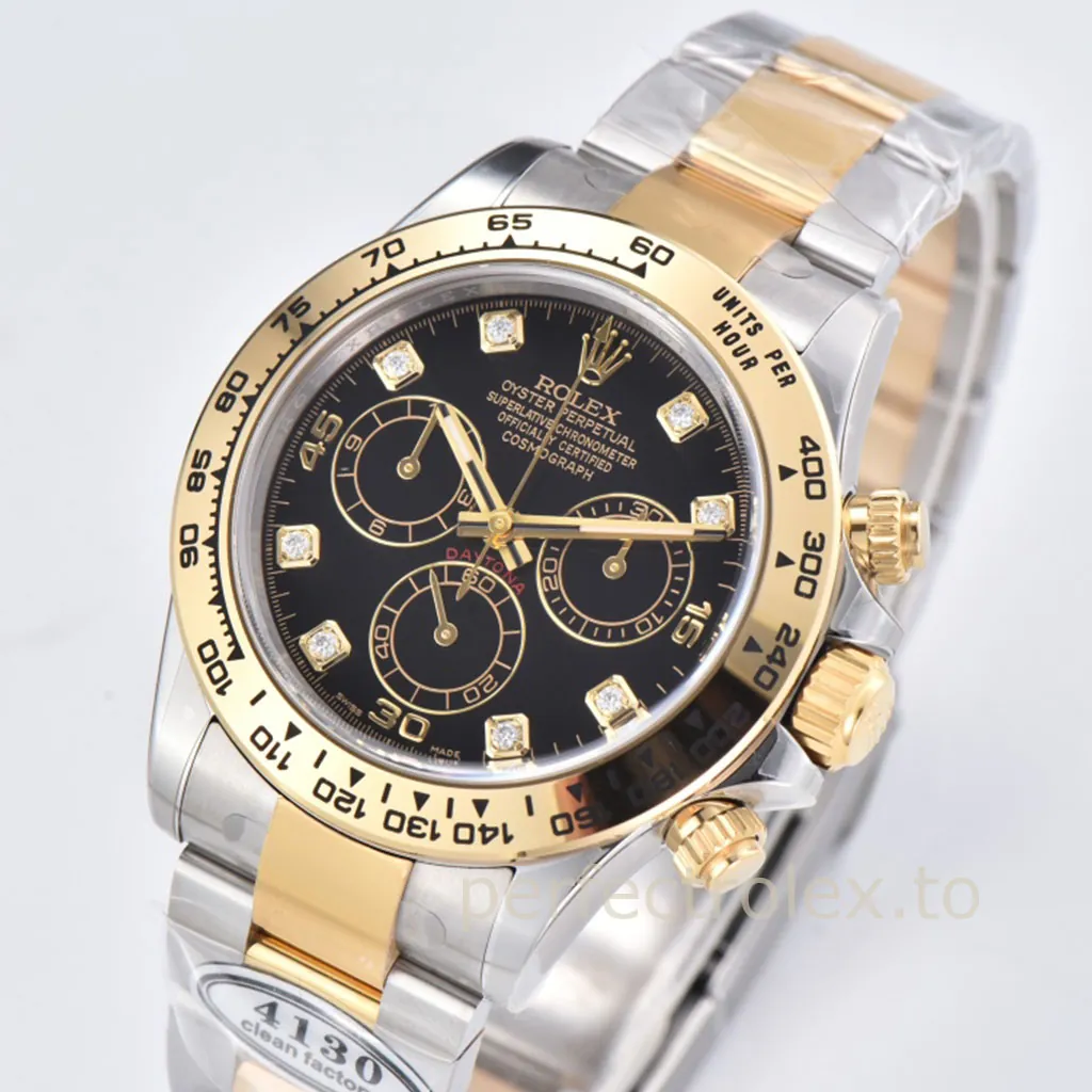 Rolex-Daytona-M116503-0008-Swiss-Replica-Watch-40mm-Black-Diamond-Dial-Gold-Chronograph-Dial-Detail-1