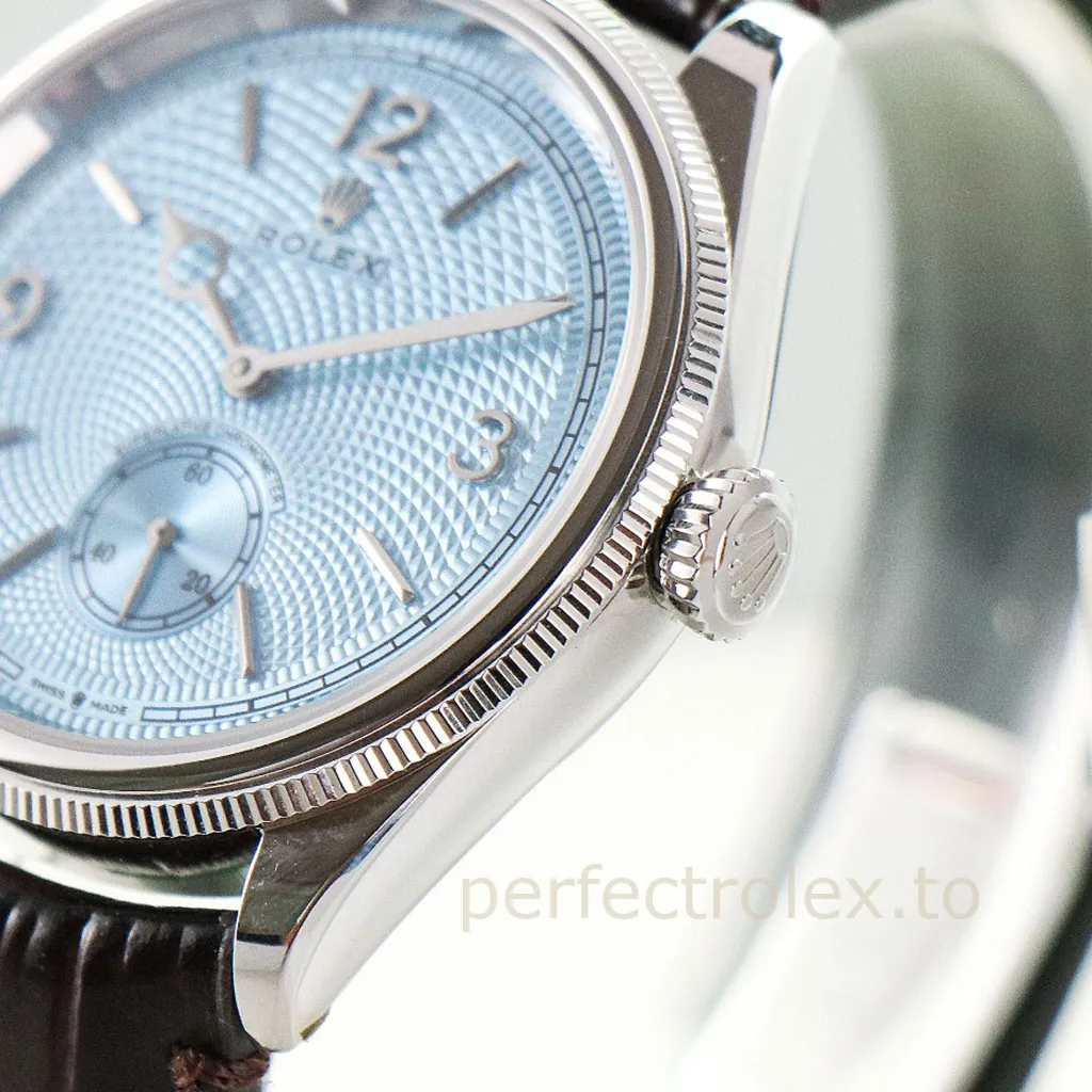 Rolex-Perpetual-1908-M52506-0002-Best-Replica-Watch-39mm-Ice-Blue-Guilloche-Dial-Leather-Strap-Right-Side-View