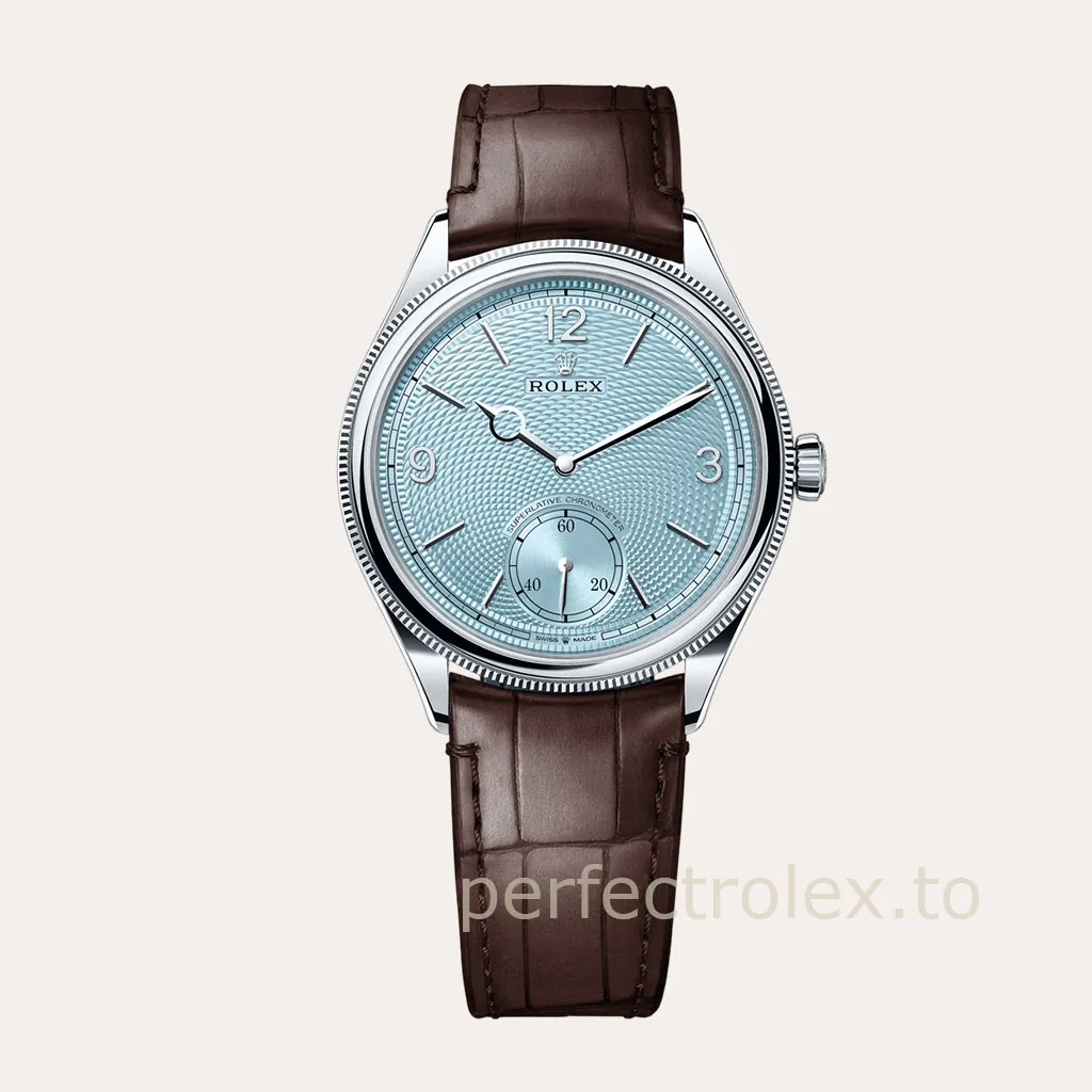 Rolex-Perpetual-1908-M52506-0002-Best-Replica-Watch-39mm-Ice-Blue-Guilloche-Dial-Leather-Strap-Hero-Image