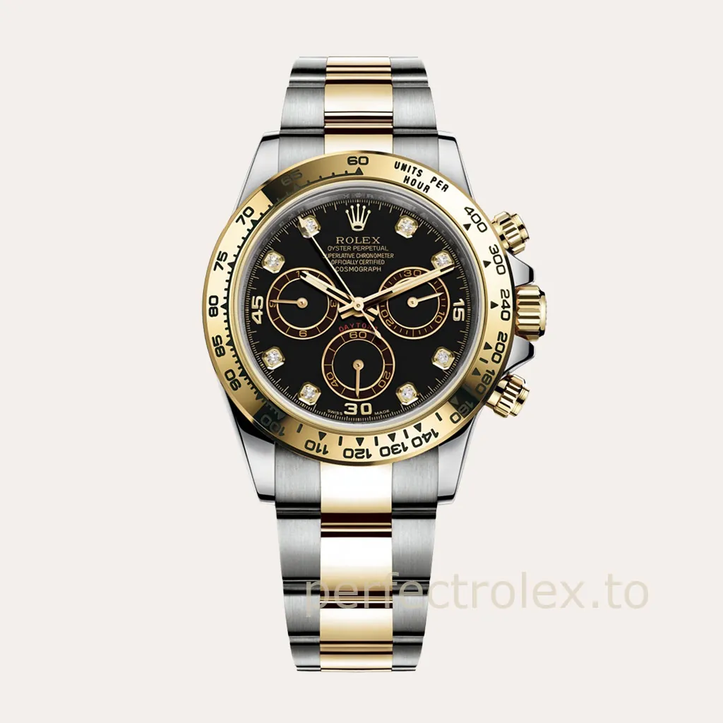 Rolex-Daytona-M116503-0008-Swiss-Replica-Watch-40mm-Black-Diamond-Dial-Gold-Chronograph-Hero-Image