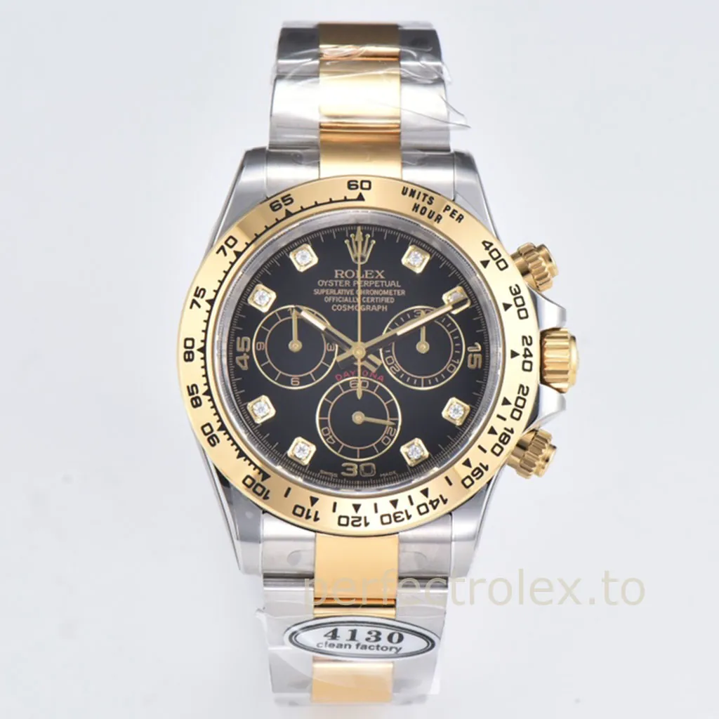 Rolex-Daytona-M116503-0008-Swiss-Replica-Watch-40mm-Black-Diamond-Dial-Gold-Chronograph-Front-View-1