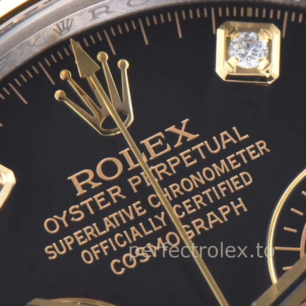 Rolex-Daytona-M116503-0008-Swiss-Replica-Watch-40mm-Black-Diamond-Dial-Gold-Chronograph-Dial-Detail-2