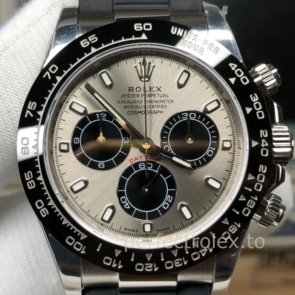 Rolex-Daytona-116519LN-0027-Super-Clone-Watch-40mm-Grey-Panda-Dial-Black-Bezel-Rubber-Strap-Dial-Detail-1