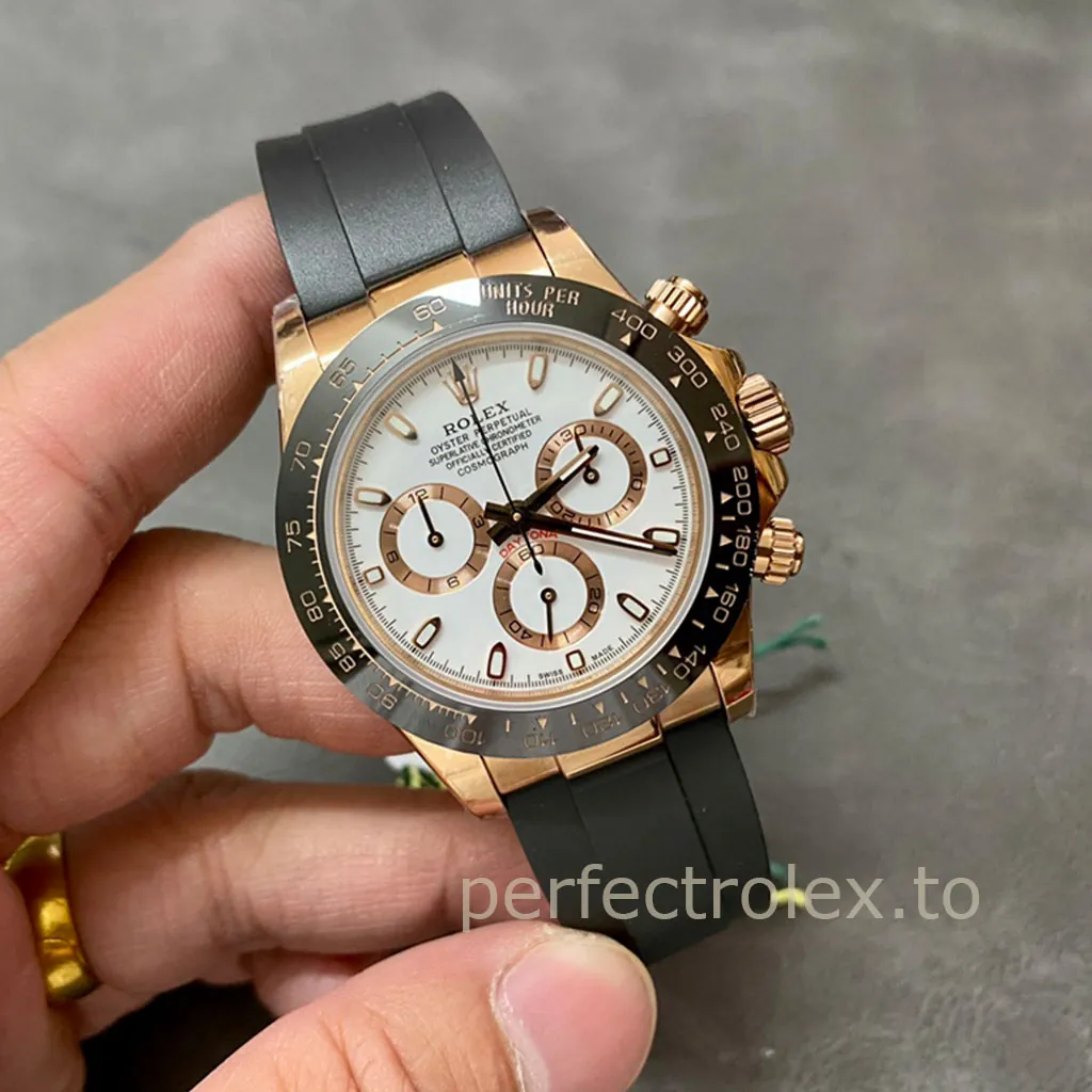 Rolex-Daytona-116515LN-0019-Replica-Watch-40mm-White-Dial-Black-Tachymeter-Bezel-Rubber-Strap-Display-Image