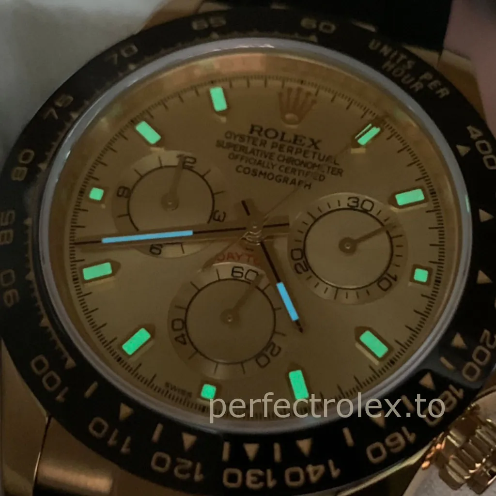 Rolex-Daytona-M116518LN-0042-Super-Clone-Watch-40mm-Gold-Dial-Black-Tachymeter-Bezel-Rubber-Strap-Luminescence