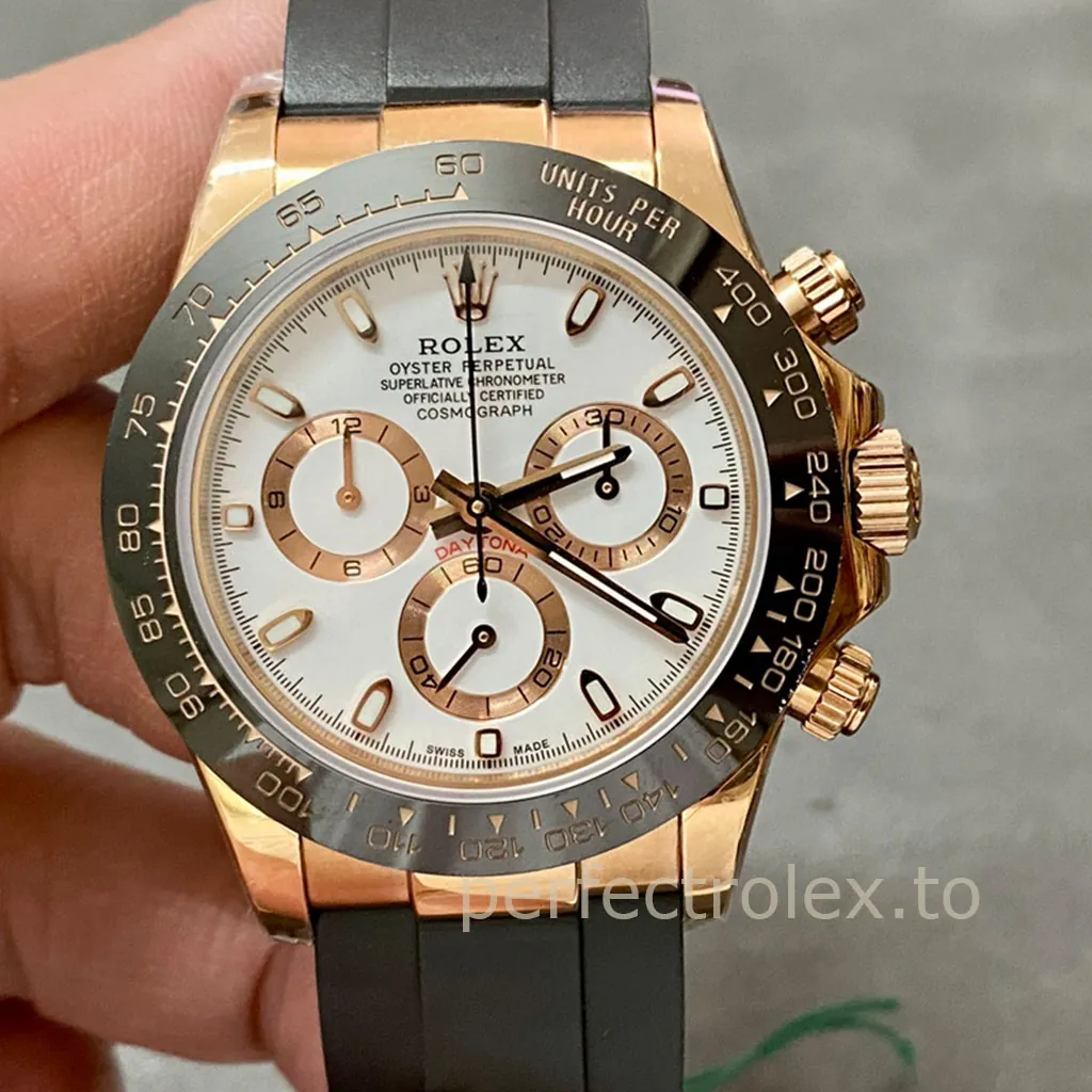 Rolex-Daytona-116515LN-0019-Replica-Watch-40mm-White-Dial-Black-Tachymeter-Bezel-Rubber-Strap-Front-View-1