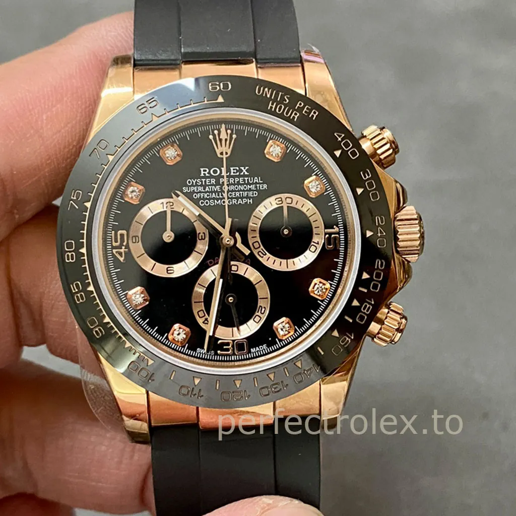 Rolex-Daytona-M116515LN-0057-Best-Replica-Watch-40mm-Black-Dial-Rose-Gold-Diamond-Markers-Front-View-1