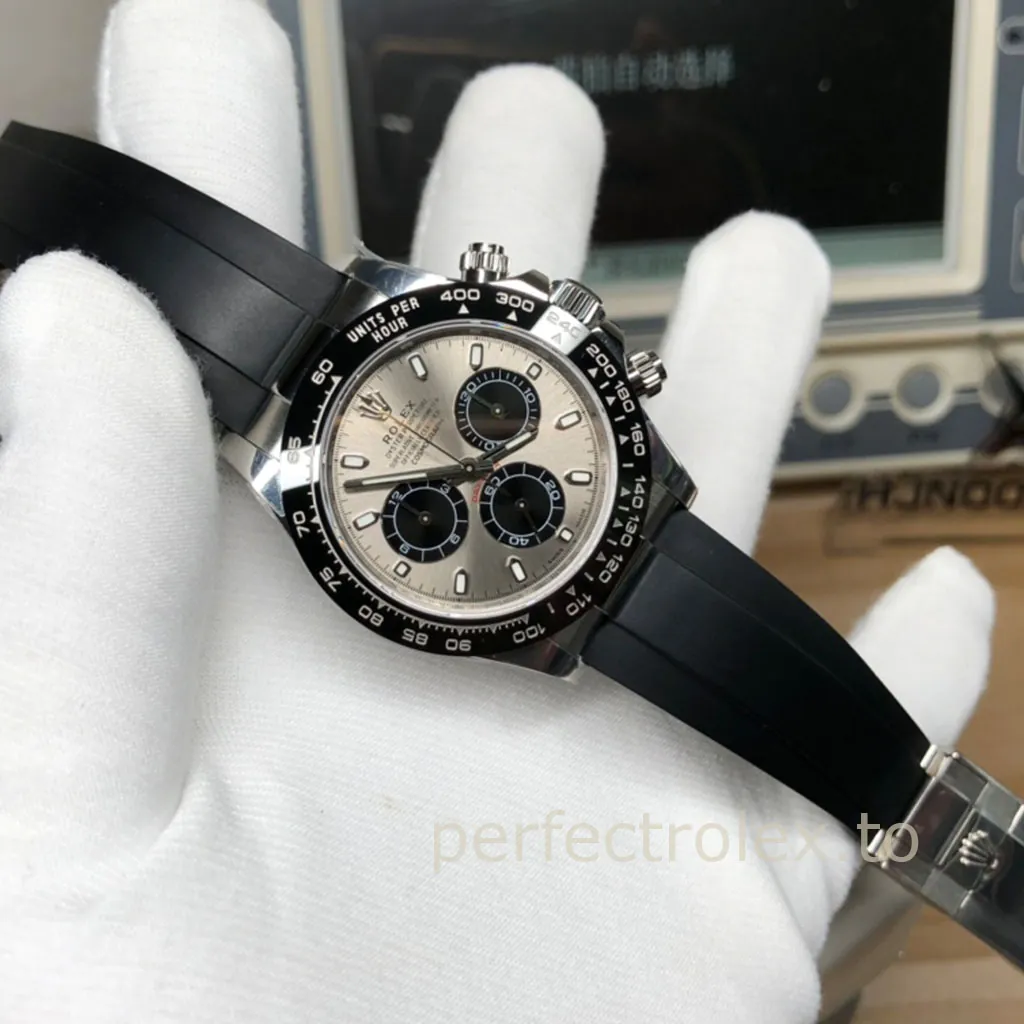 Rolex-Daytona-116519LN-0027-Super-Clone-Watch-40mm-Grey-Panda-Dial-Black-Bezel-Rubber-Strap-Display-Image