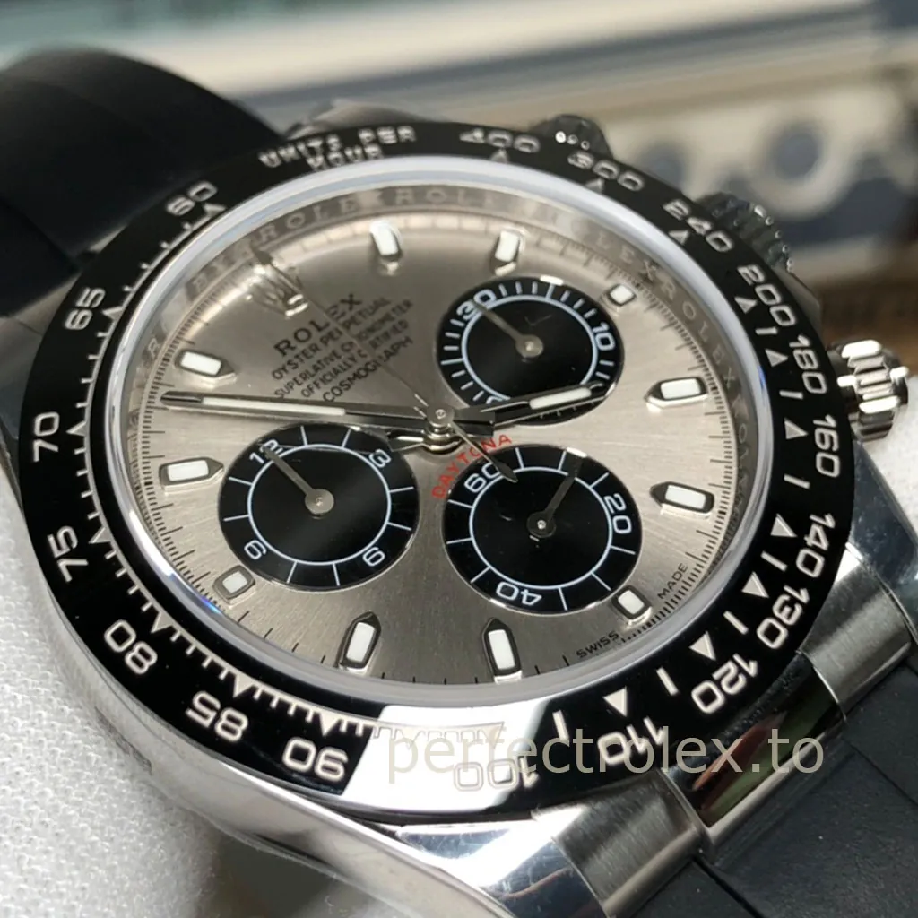 Rolex-Daytona-116519LN-0027-Super-Clone-Watch-40mm-Grey-Panda-Dial-Black-Bezel-Rubber-Strap-Dial-Detail-2
